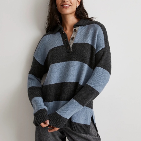 Madewell Sweaters - Rugby Stripe Polo Sweater Xl